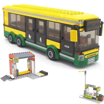 Aoger City Градска Автобусна спирка Класически градивни елементи, съвместими С 60154 377 бр., модел павилион, тухли, детски играчки