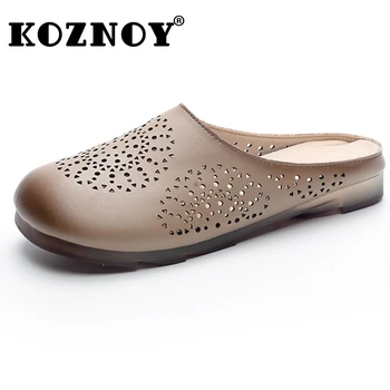 Koznoy/ елегантни дамски чехли на равна подметка 2 см, Лоферы от естествена кожа, Леки Летни Комфортни Чехли от мека ударопоглъщащ подметка