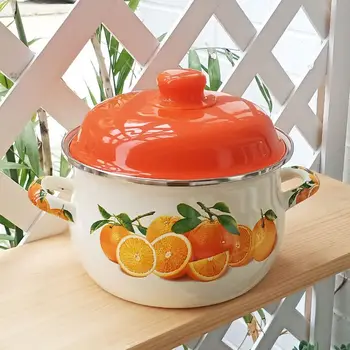 Orange Эмалевая Тенджера за задушаване, Хот пот, Тиган за готвене, посуда за приготвяне на храна, Индукция форма с открит Пламък, Универсални