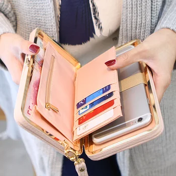 Нови модни дамски портфейли с голям капацитет, в чантата за мобилен телефон с лък, Дълъг портфейл за карти, джобни портмонета за жени, в чантата